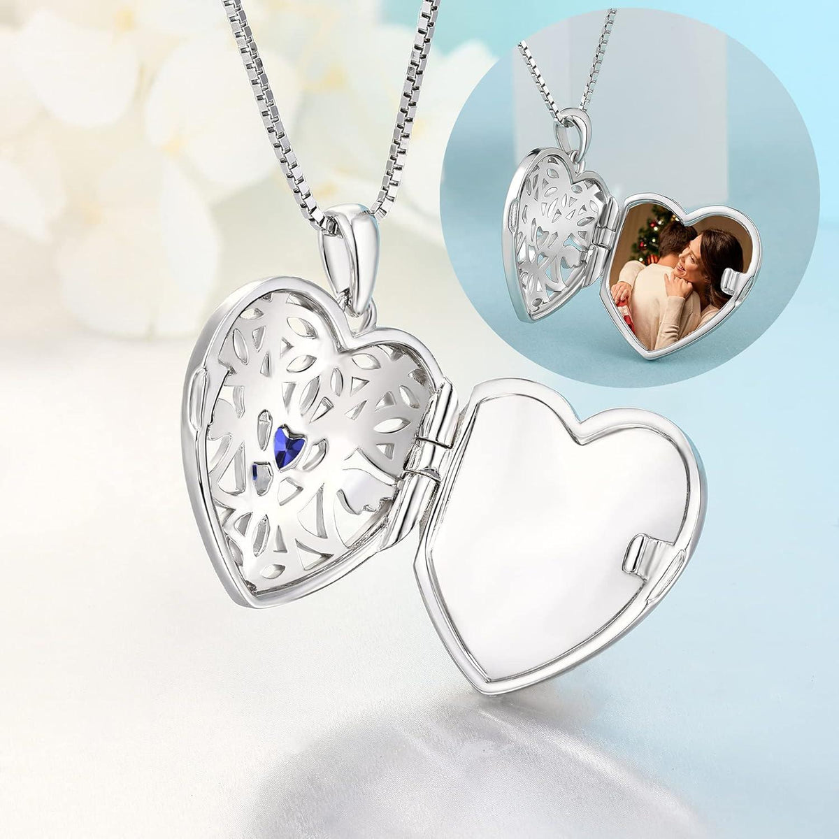 Herz Foto Medaillon Anhänger Halskette Schutzengel 925 Silber Zirkonia Geschenke