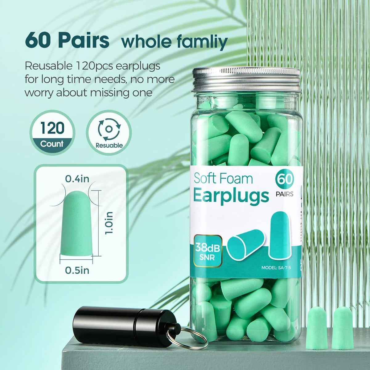Schlaf-Ohrstöpsel 38 dB – 60 Paare, weich & wiederverwendbar