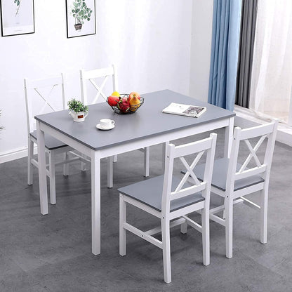 Grauer Esstisch Set mit 4 Holzstühlen – Modernes Esszimmer Set