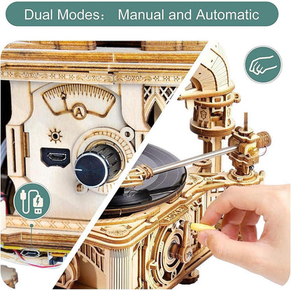ROKR 3D Holzpuzzle Retro Grammophon DIY Modellbau Kit LKB01D
