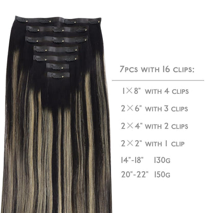 Echthaar Clip-In Extensions Balayage Schwarz-Blond 35cm