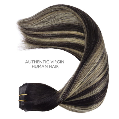 Echthaar Clip-In Extensions Balayage Schwarz-Blond 50cm