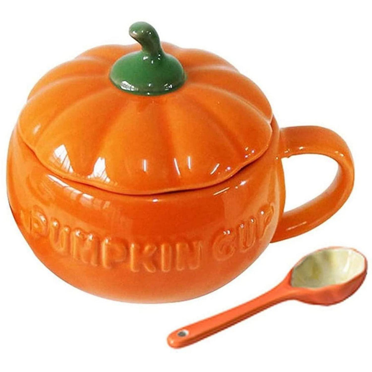 Kürbis Kaffeetasse mit Deckel & Löffel - 250ml Keramikbecher