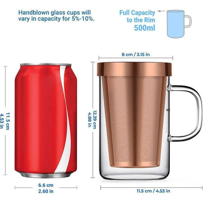 Teeglas 500ml Borosilikatglas mit Bronze Edelstahl Sieb
