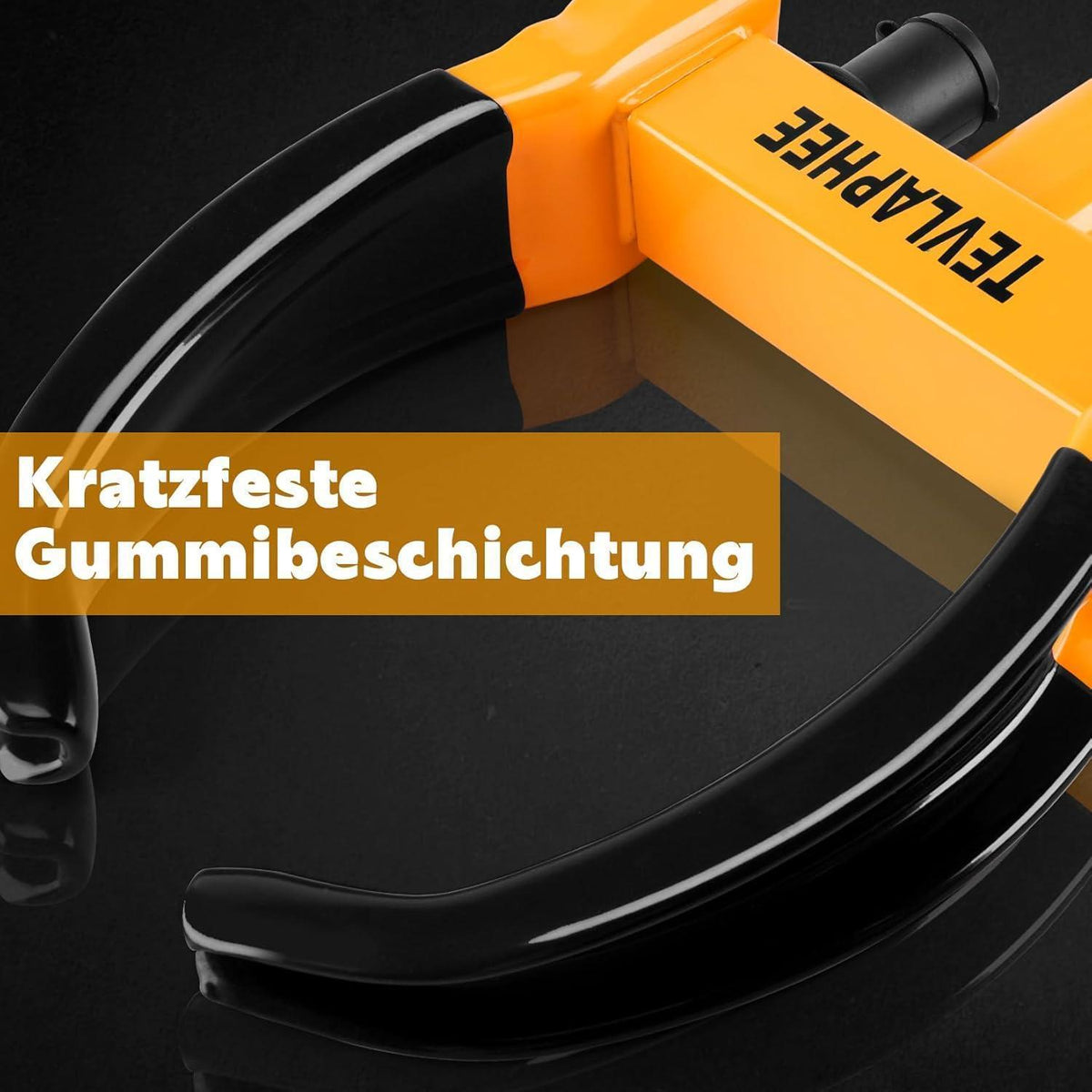 Radkralle mit Sicherheitsschloss für PKW, Wohnwagen, Anhänger (Schwarz/Gelb)