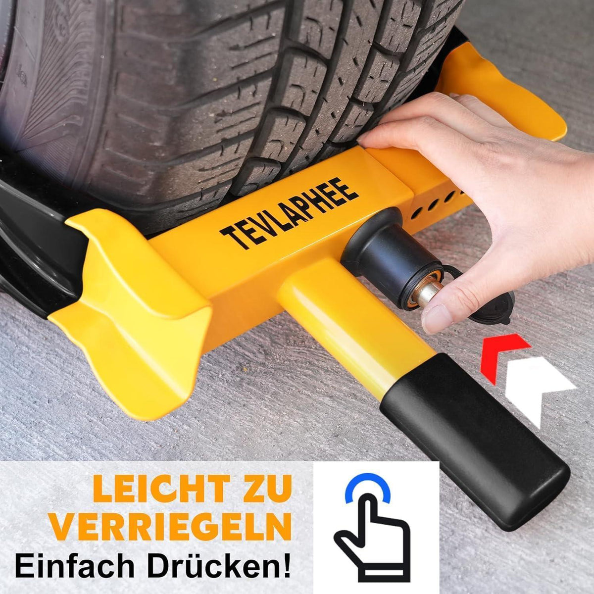 Radkralle mit Sicherheitsschloss für PKW, Wohnwagen, Anhänger (Schwarz/Gelb)