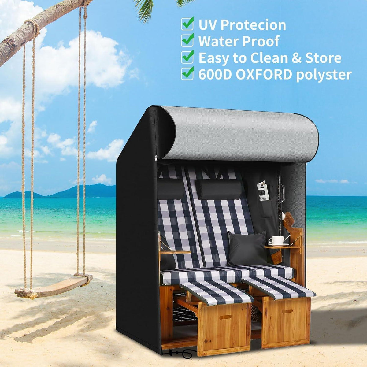 Schutzhülle für Strandkorb 600D Oxford-Gewebe wasserabweisend Schwarz