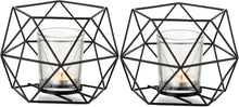 Teelichthalter Kerzenhalter Metall Schwarz Geo Modern Windlicht 2er