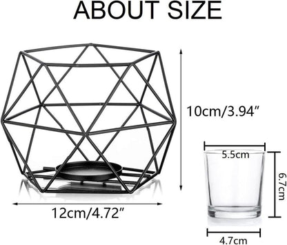 2er Set Schwarzer Geometrischer Teelichthalter aus Metall - Moderner Kerzenständer für Tischdekoration & Hochzeitsfeiern