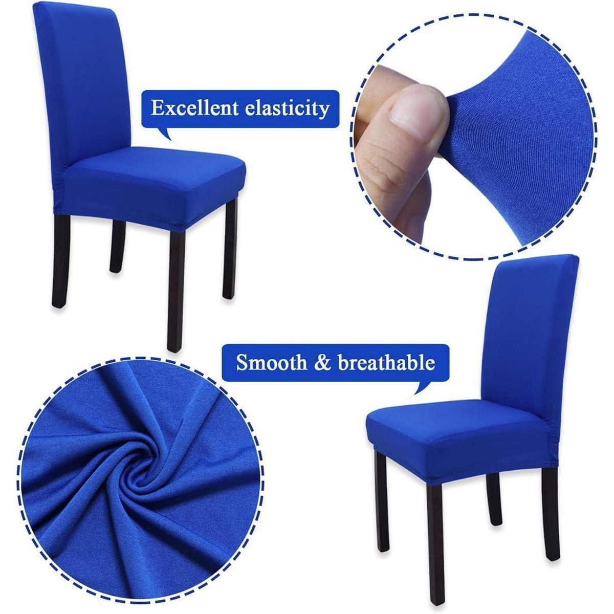 4 Stuhlhussen Elastisch Königsblau - Abnehmbar & Waschbar