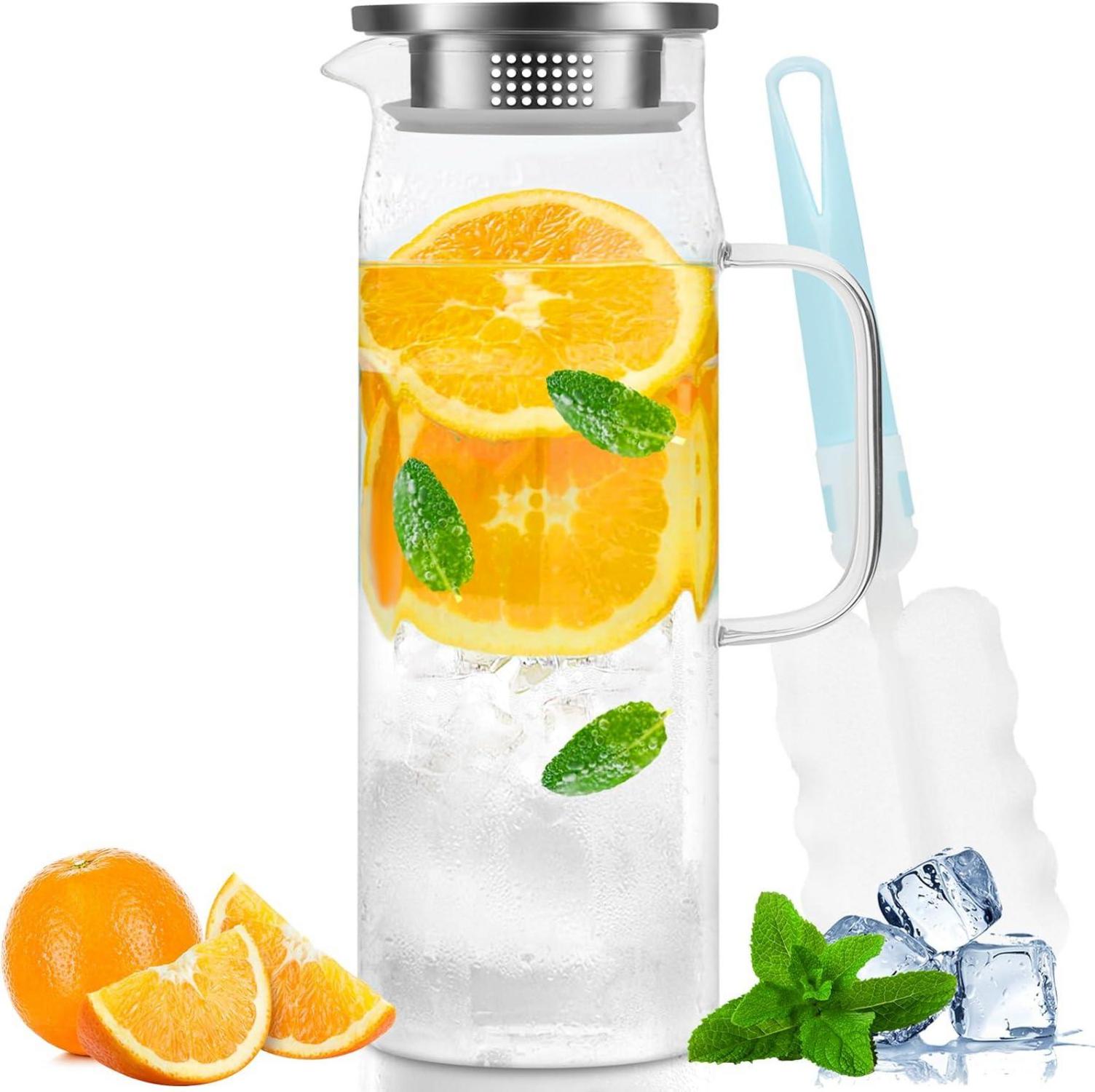 Glaskaraffe Wasserkaraffe 1.5 Liter mit Edelstahldeckel