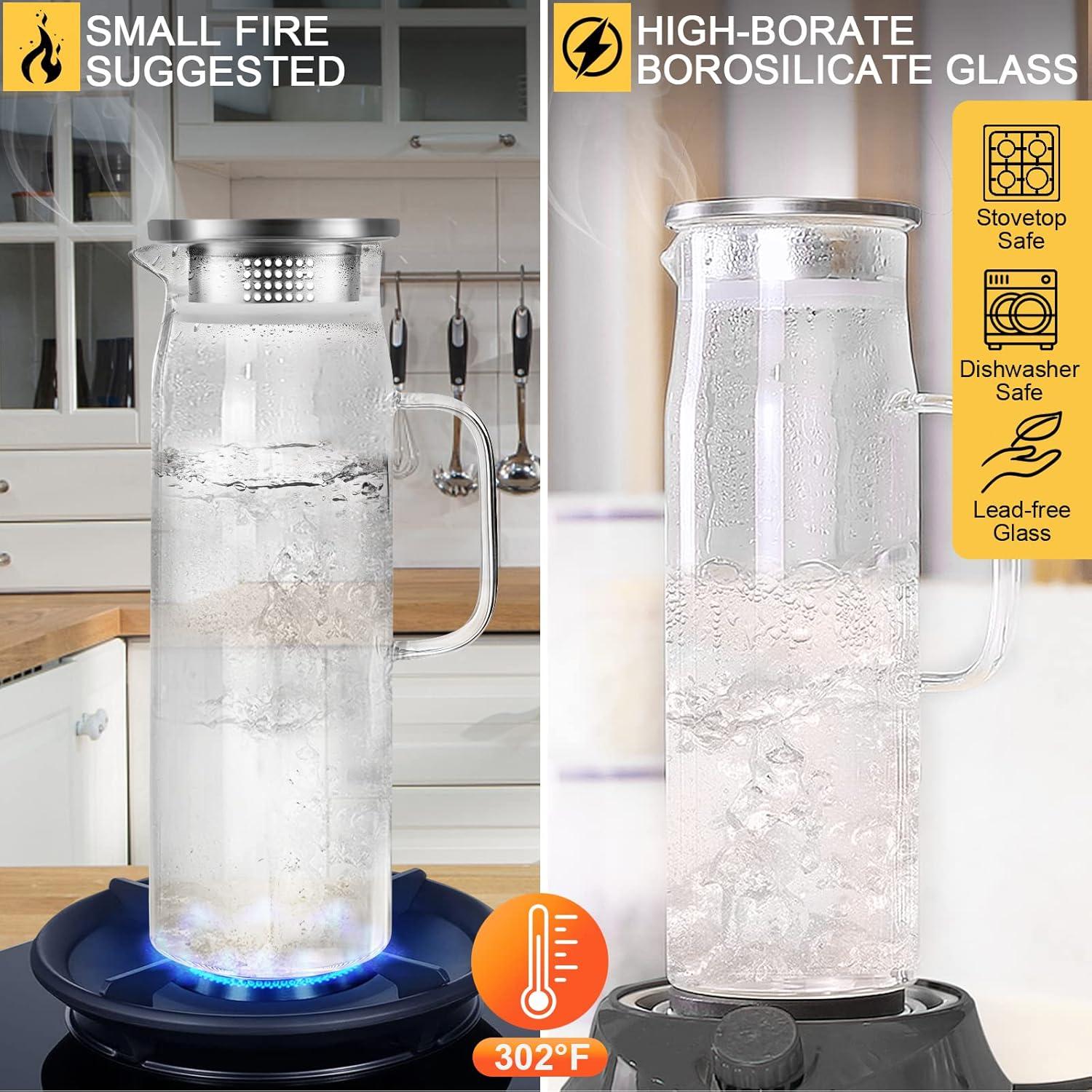 Yirilan 1.5L Glaskaraffe mit Edelstahldeckel - Hitze- und