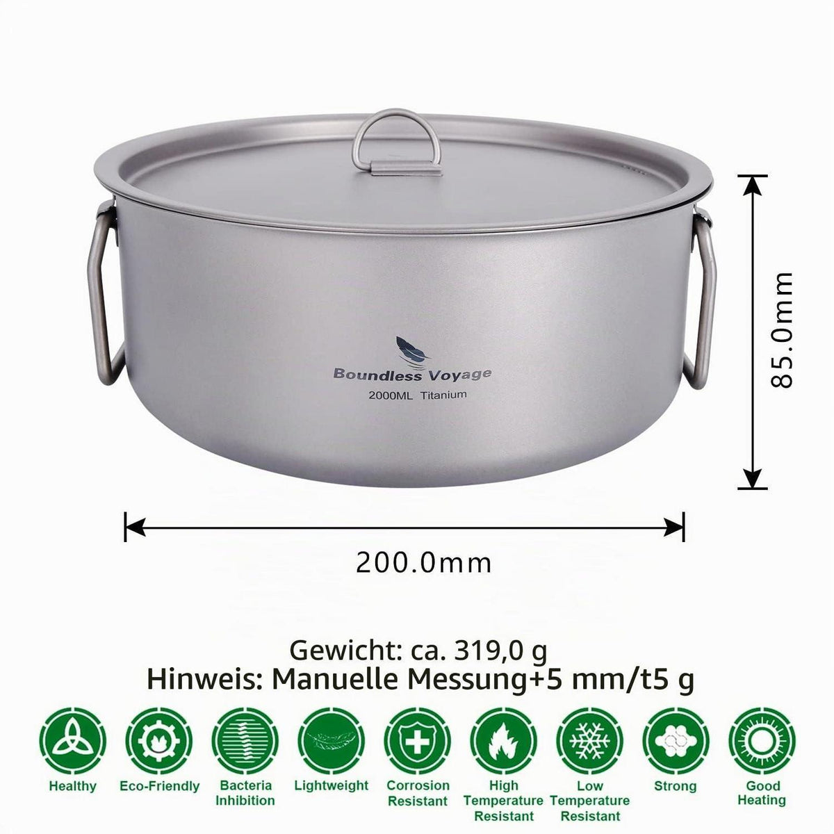 Titan Camping Topf 2L mit Deckel & Klappgriff