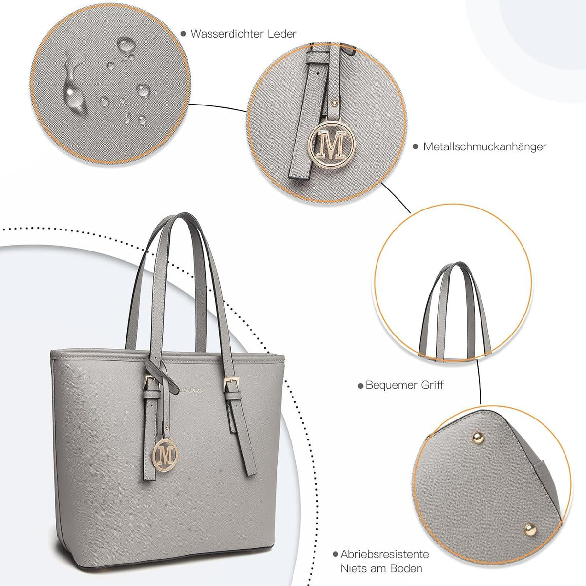 Große Miss Lulu Damen Handtasche Shopper Tote Bag Grau