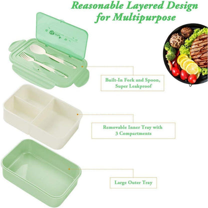 BIBURY Lunchbox Bento Box mit 3 Fächern Besteck