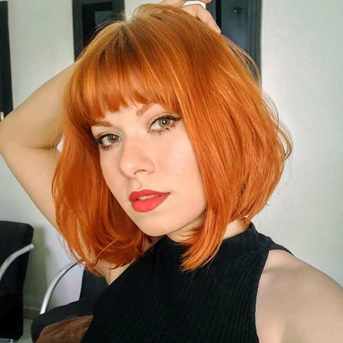 Orange Bob Perücke mit Pony – Kurz, Gerade, Synthetisch