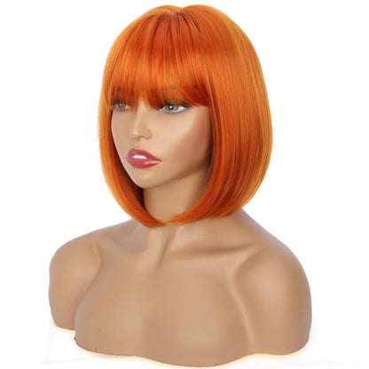 Orange Bob Perücke mit Pony – Kurz, Gerade, Synthetisch