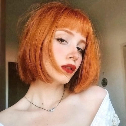 Orange Bob Perücke mit Pony – Kurz, Gerade, Synthetisch