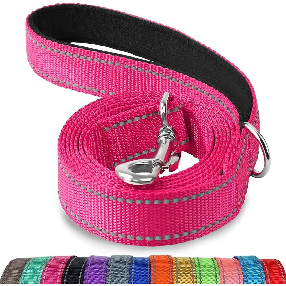 Hundeleine reflektierend, gepolsterter Griff, 1,5m, Hotpink