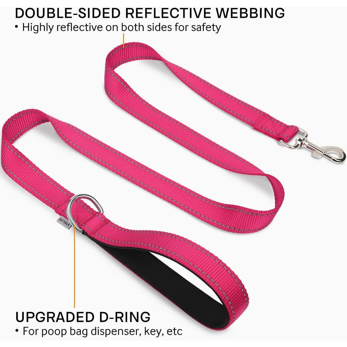 Hundeleine reflektierend, gepolsterter Griff, 1,5m, Hotpink