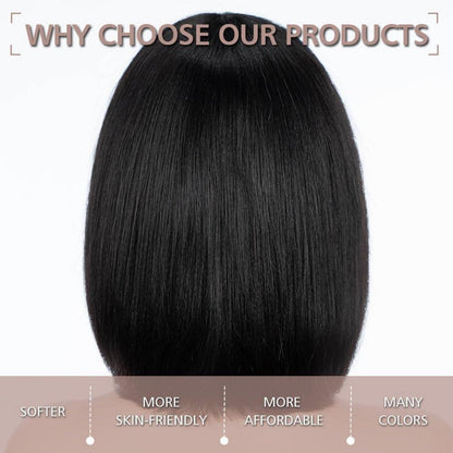 Kurze schwarze Bob Perücke mit Pony – Synthetisch & Vielseitig