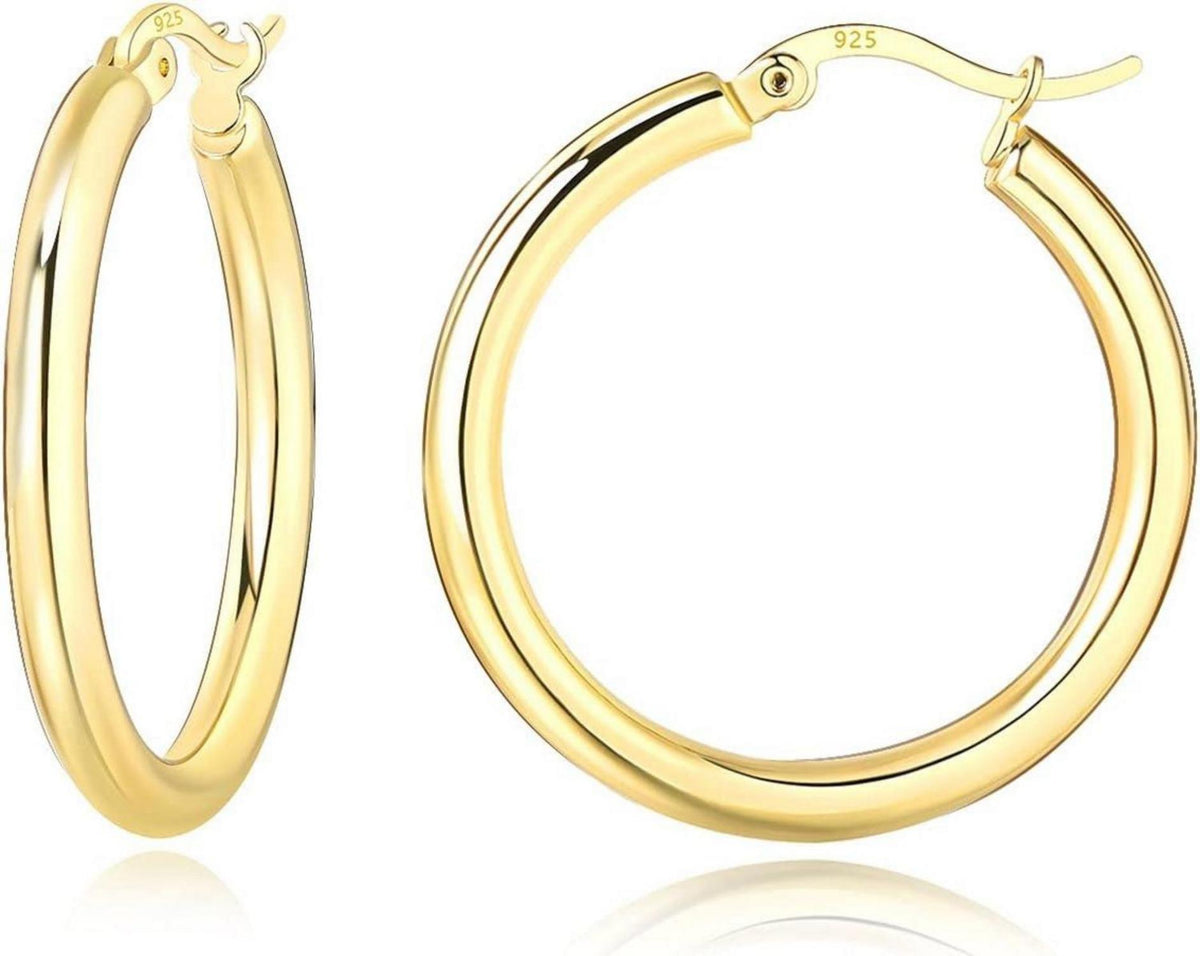 Sterlingsilber Creolen Runde hypoallergene Ohrringe elegant 20mm Gold