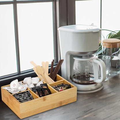 Bambus Teebox Aufbewahrungsbox Holz 6 Fächer Teekiste Kaffee Süßstoffe
