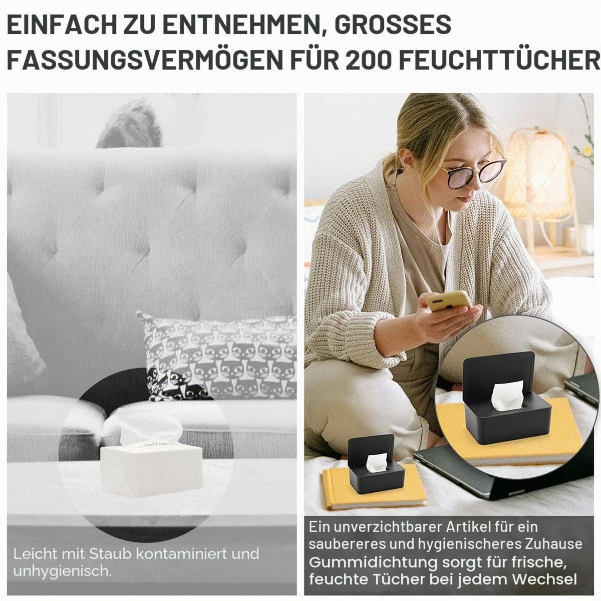 Feuchttücher Box mit Deckel – Frisch & Staubdicht (Schwarz)