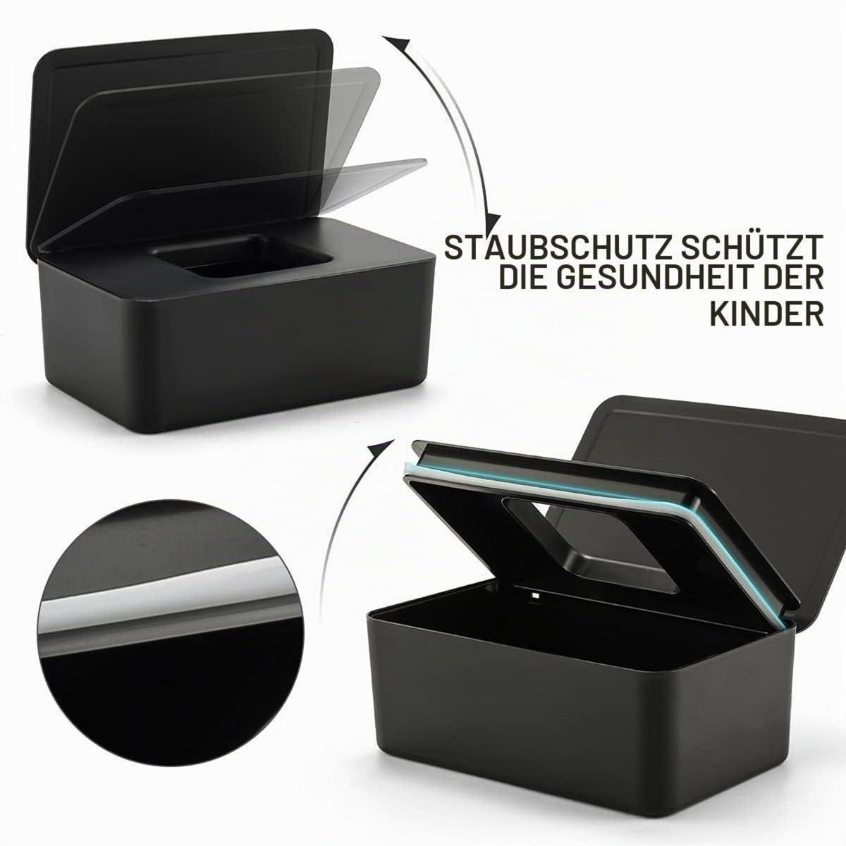 Feuchttücher Box mit Deckel – Frisch & Staubdicht (Schwarz)