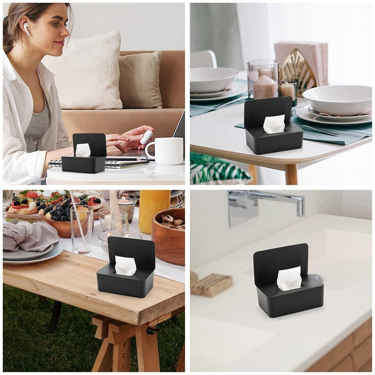 Feuchttücher Box mit Deckel – Frisch & Staubdicht (Schwarz)