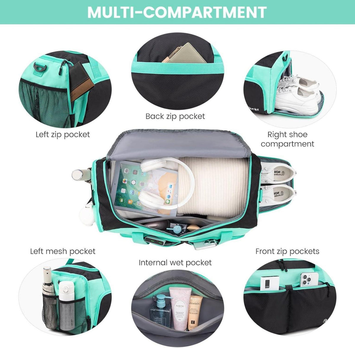 Sporttasche Reisetasche Damen Herren Schuhfach Nassfach Weekender Wasserdicht