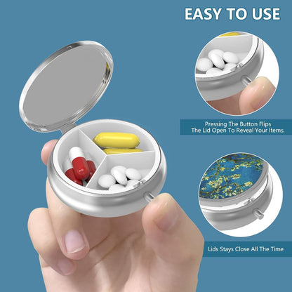 Pillendose 3 Fächer Medizin Tragbare Pillendose Dekorative Metall Vitamin Organizer