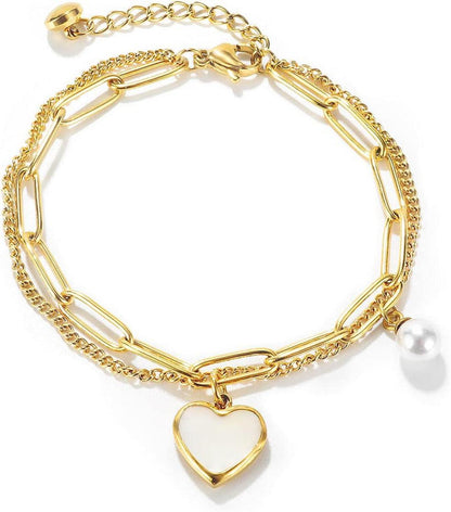 Damen Armband Herz Anhänger Edelstahl glänzend 15,5 + 4 cm