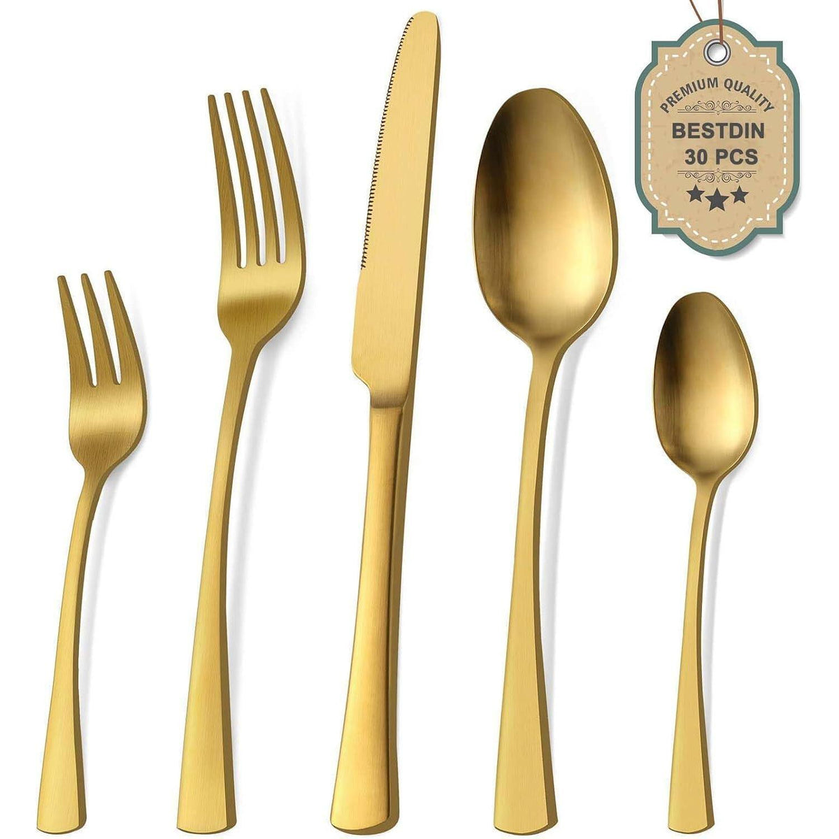 Besteckset Mattgold 30 Teile für 6 Personen, Edelstahl, Spülmaschinenfest