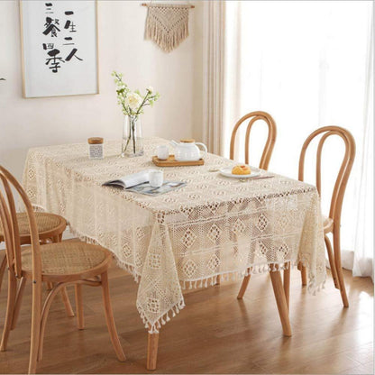 Gehäkelte Tischdecke Rechteckig Baumwolle Beige 140x220 cm