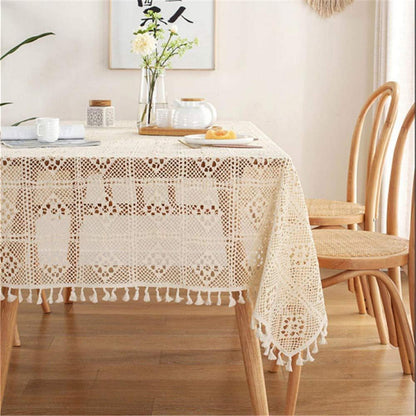 Gehäkelte Tischdecke Rechteckig Baumwolle Beige 140x220 cm