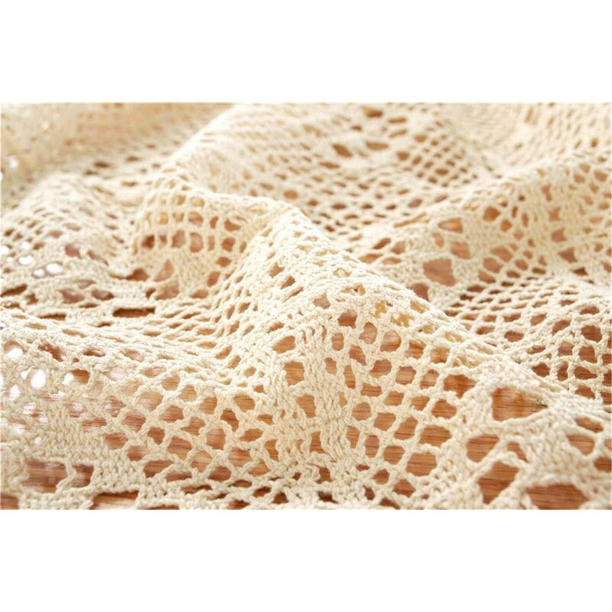 Gehäkelte Tischdecke Rechteckig Baumwolle Beige 140x220 cm
