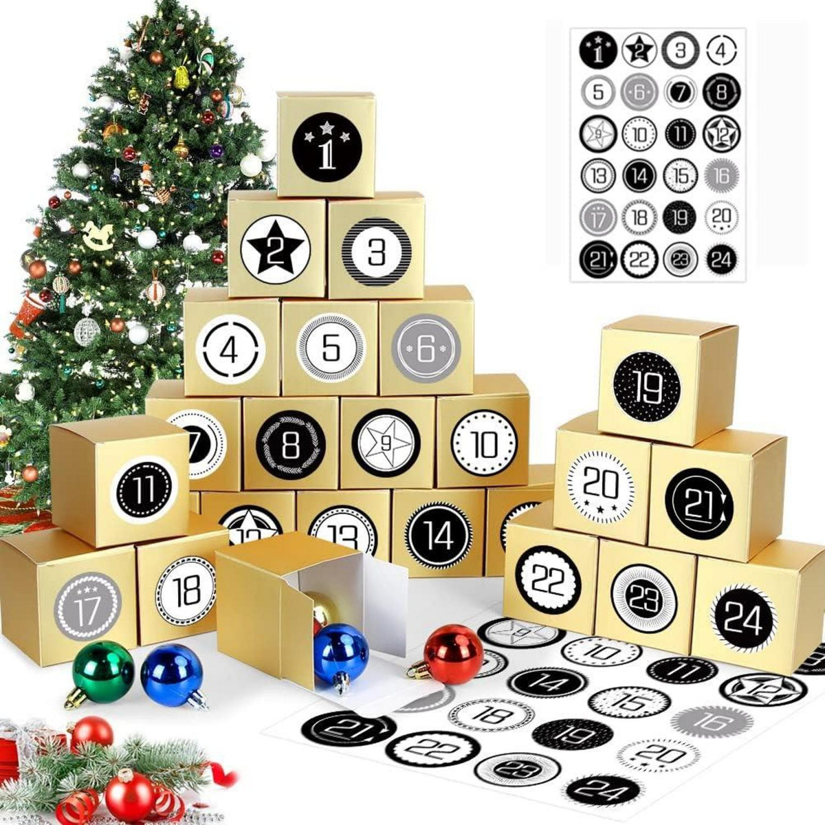 Adventskalender Schachteln DIY Geschenkboxen Befüllen Zahlenaufklebern