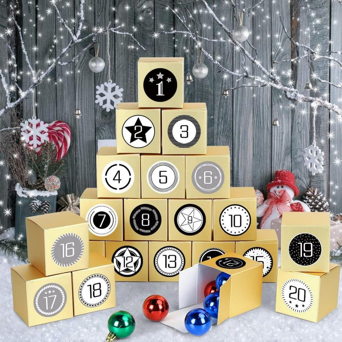 Adventskalender zum Befüllen DIY Geschenkboxen 24 Schachteln Gold