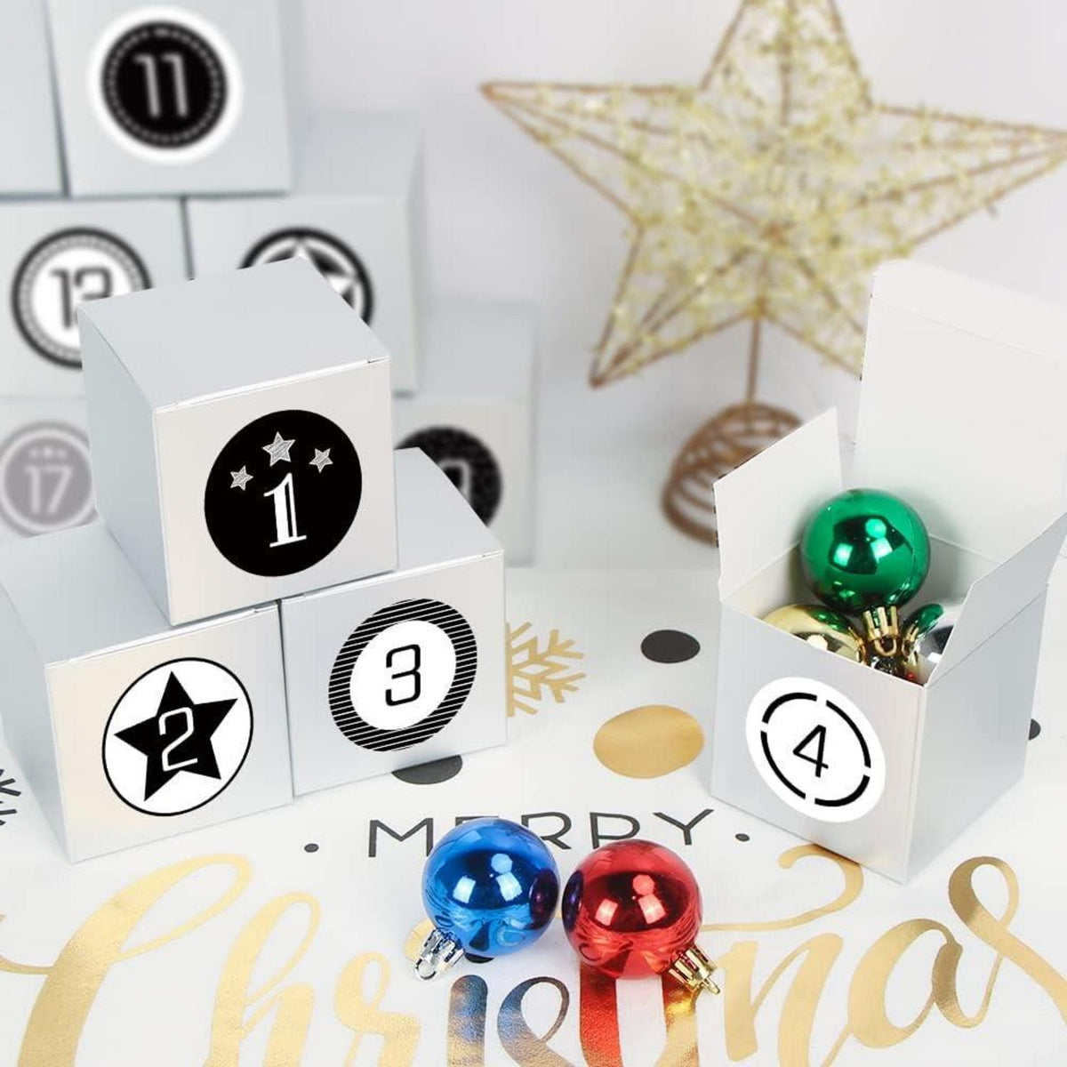 Adventskalender DIY zum Befüllen 24 Schachteln Geschenkboxen Zahlenaufkleber