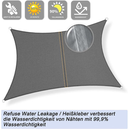 Wasserdichtes Sonnensegel 5x5m Anthrazit mit 95% UV-Schutz