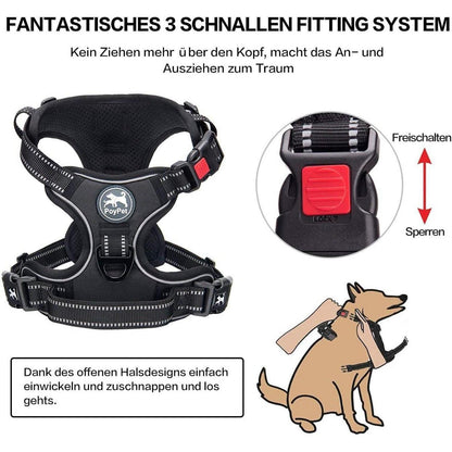 Hundegeschirr mit Front-D-Ring, atmungsaktiv, verstellbar, L Schwarz