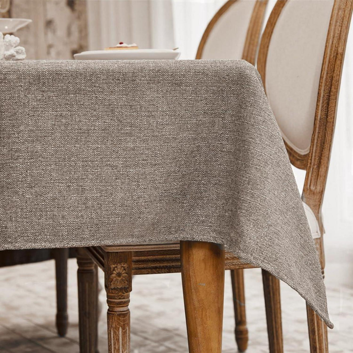 Abwaschbare Tischdecke Reisbraun 140x140 cm Leinenoptik