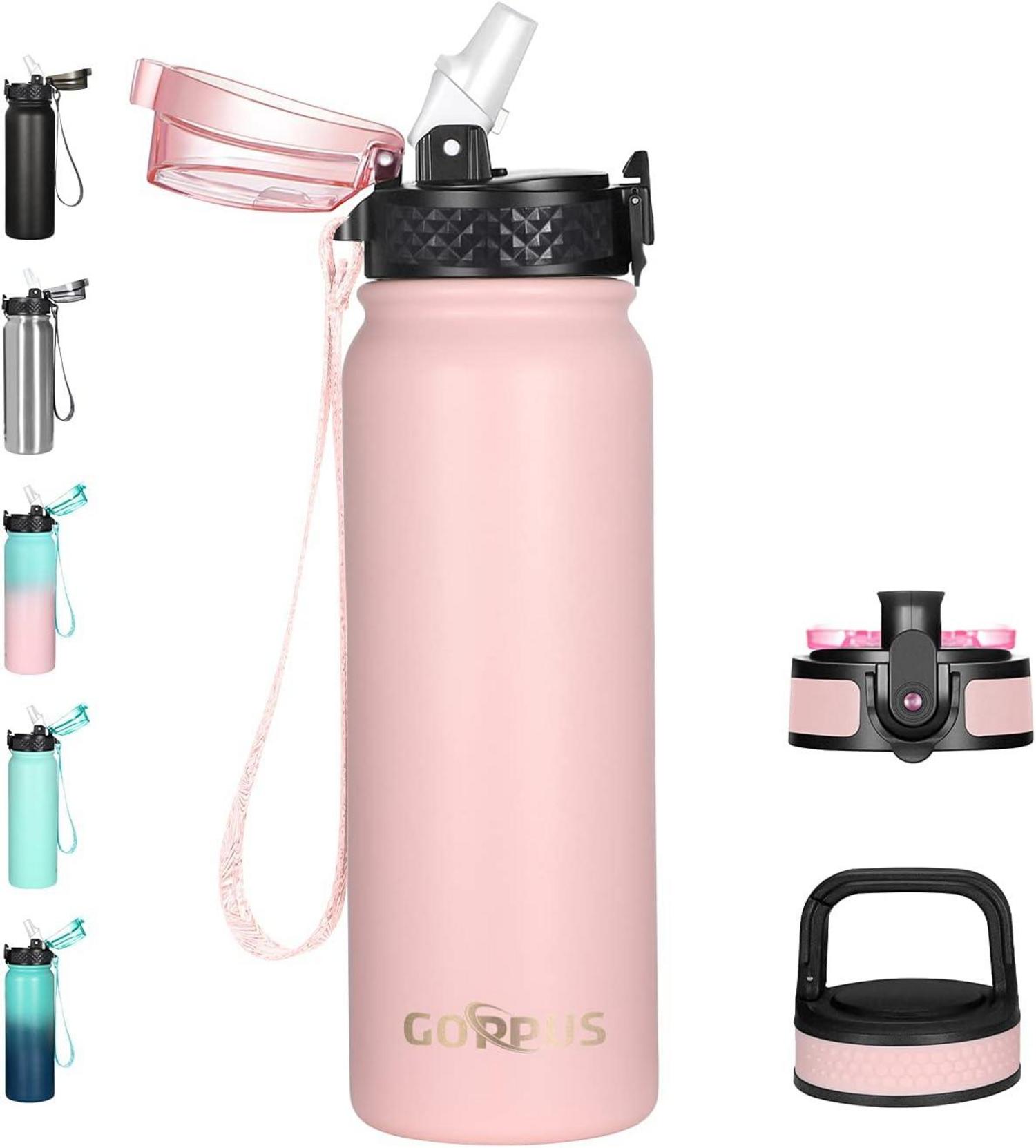 Edelstahl Wasserflasche mit Strohhalm 600ml Thermosflasche