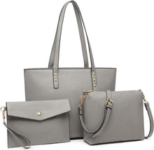 Schwarze Damen Handtasche 4-teiliges Set Kreuzmuster Kunstleder