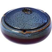 Keramik Aschenbecher mit Deckel, winddicht, blau