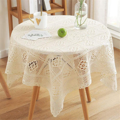 Vintage Häkelspitzen Tischdecke Quadratisch Beige 140x140cm