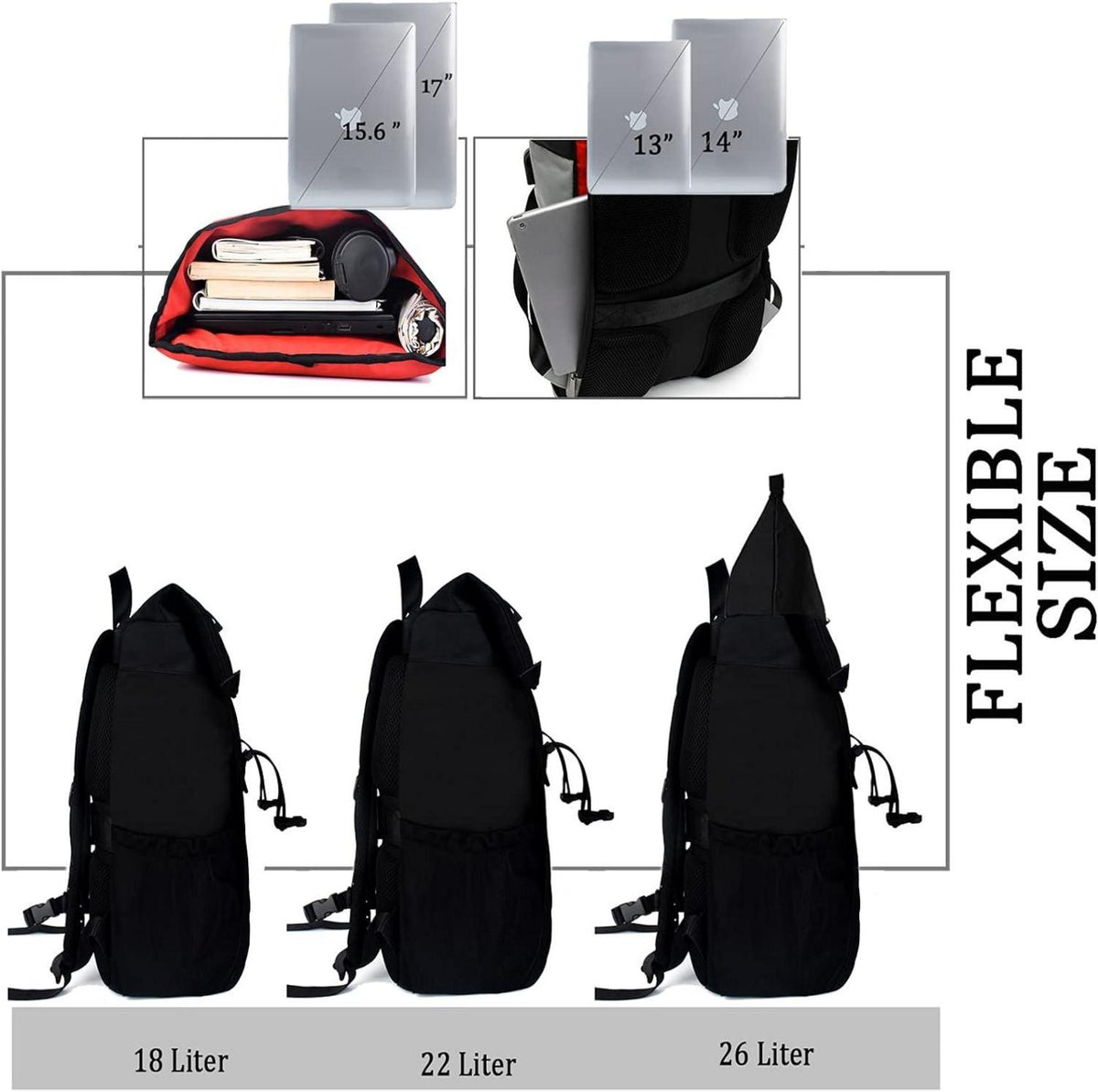 Rolltop Laptoprucksack 15,6 Zoll, Wasserdichter Schulrucksack