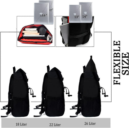 Rolltop Laptoprucksack 15,6 Zoll, Wasserdichter Schulrucksack