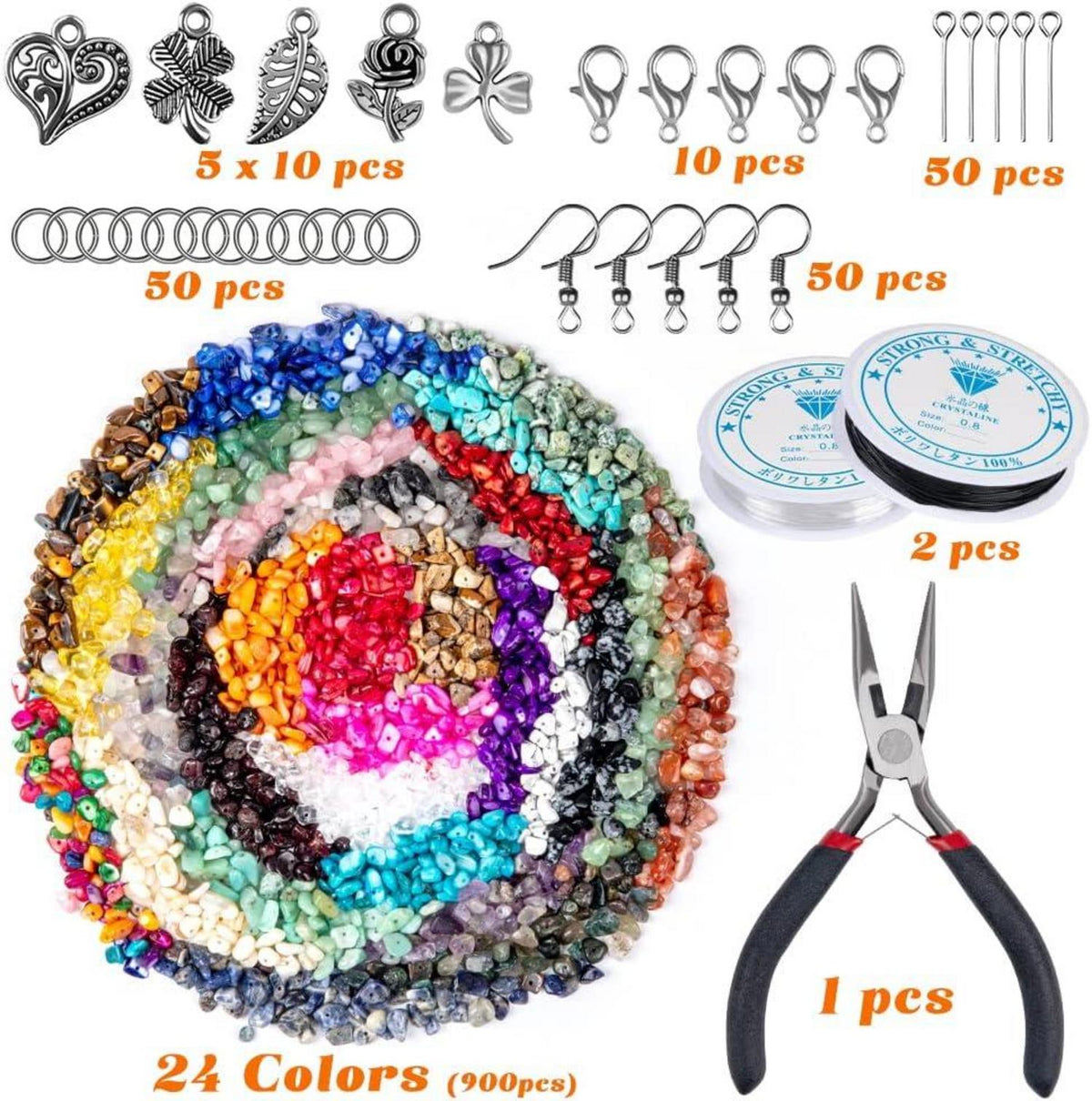 DIY Schmuck Set 24 Farben Naturstein Perlen 5-7mm 1073 Stk